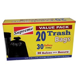 9236 - Supreme/Magic Trash Bag Value Pack, 30 Gal - 20 Bags (Case of 24) - BOX: 24