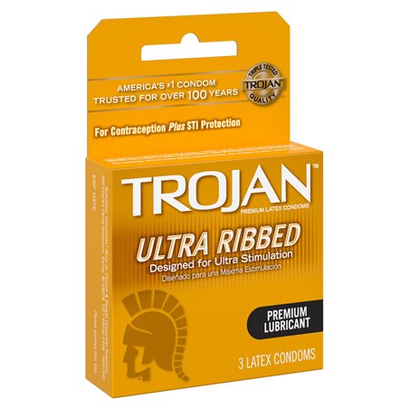 3609 - Trojan Ultra Ribbed, Premium Lubricant (Gold) - 6 Pack/3ct - BOX: 8 Pkg