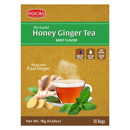 16038 - Pocas Honey Ginger Tea, Mint Flavor - 20 Bags - BOX: 24 Pkg