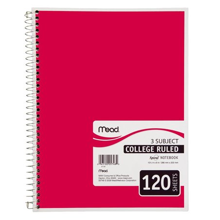 3028 - Spiral Notebook 3 Subject - 120 Sheets - BOX: 