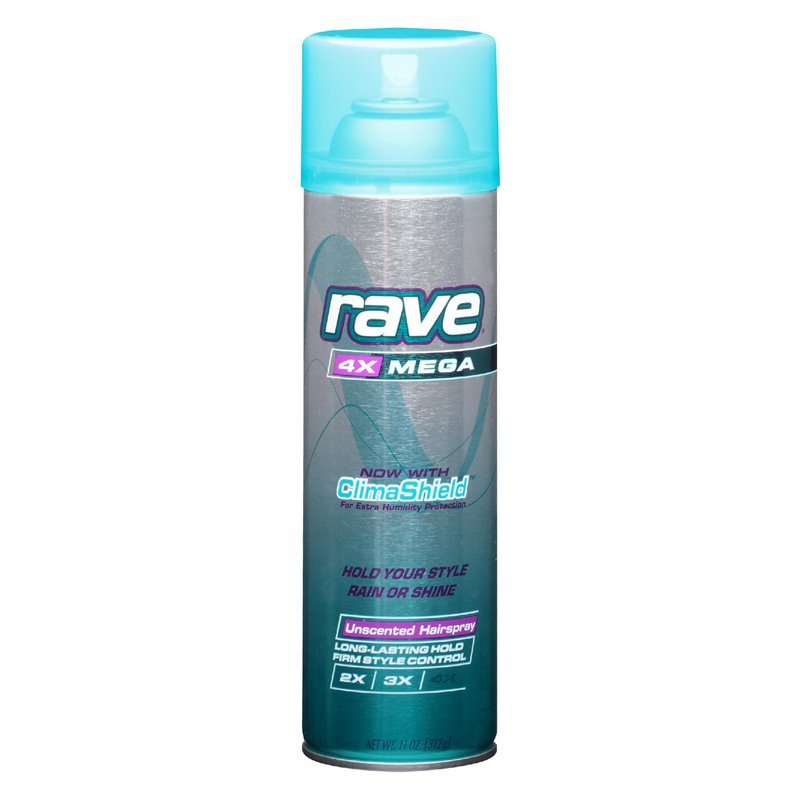 16029 - Rave Hair Spray 4X Mega, Unscented - 11 oz. - BOX: 12 Units