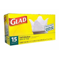 12482 - Glad Tall Kitchen Bag, 13 Gal - 15 Bags (Case of 12) - BOX: 