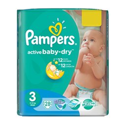 7291 - Pampers Baby Dry Diapers, Size 3 - 4/28's - BOX: 