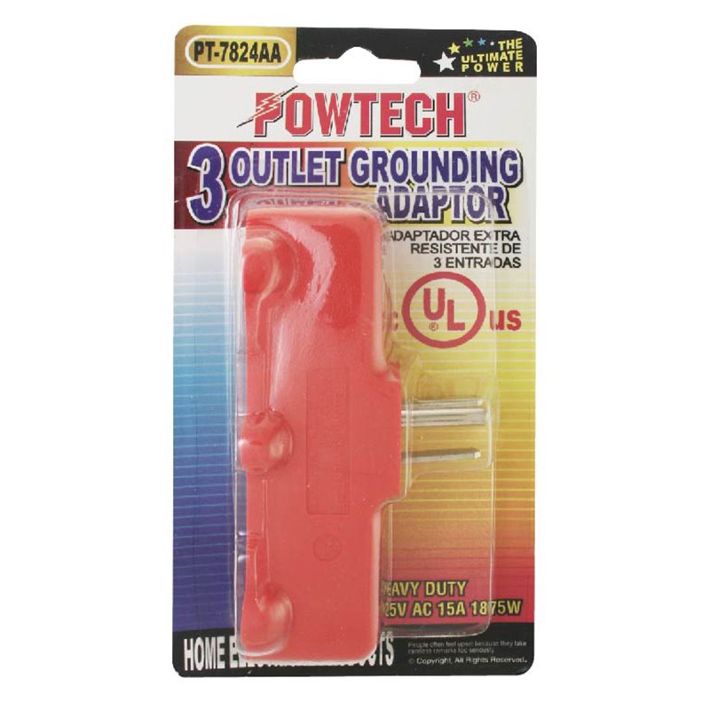 8016 - 3 Outlet Grounding Adaptor, Red - ( PT-7824AA ) - BOX: 