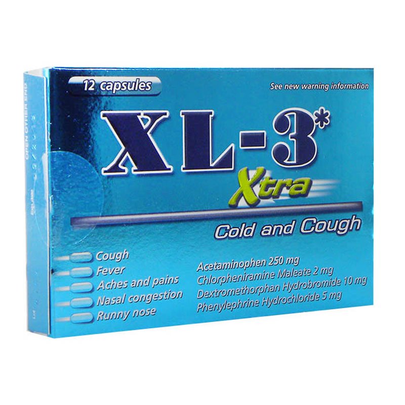 8033 - XL-3 Xtra Cold & Cough Capsules ( Blue ) - 12 Caps - BOX: 60 / 24 Units