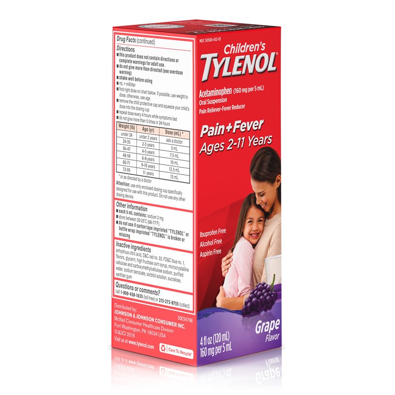 17119 - Tylenol Children's Pain & Fever, Grape - 4 fl. oz. - BOX: 36 Units