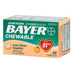 16994 - Bayer Chewable Aspirin 81mg Orange - 36 Tabs - BOX: 