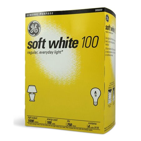6342 - GE Light Bulbs, Soft White, 100 Watts - 12 Pack/4 Bulbs - BOX: 