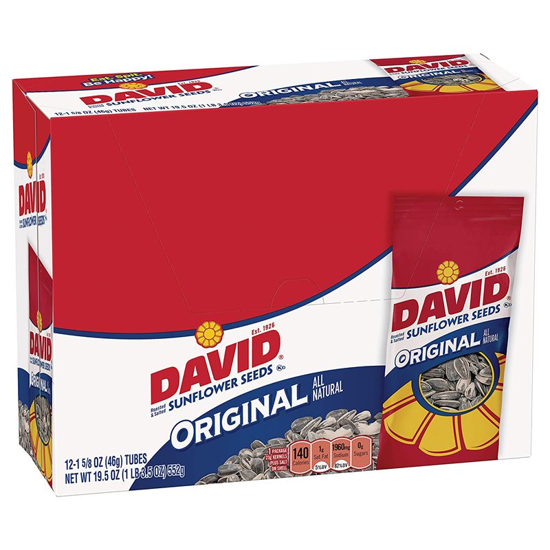 9628 - David Sunflower Seeds Tubes, Original - 12 Pack - BOX: 12 Pkg