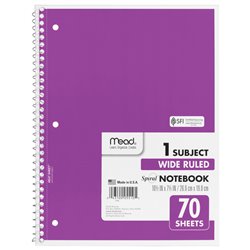 10886 - Spiral Notebook 1 Subject - 70 Sheets - BOX: 