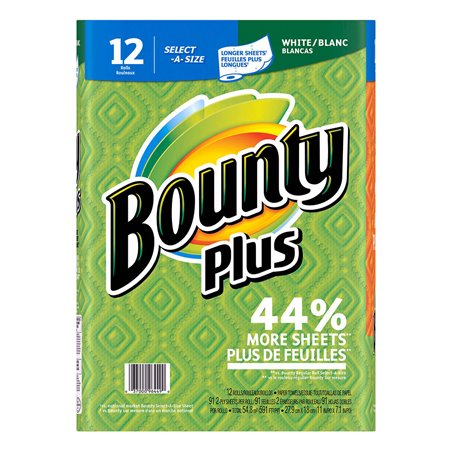 13579 - Bounty Plus Select Size 91/86's Sheets - 12 Rolls-2-ply - BOX: 12 Rolls