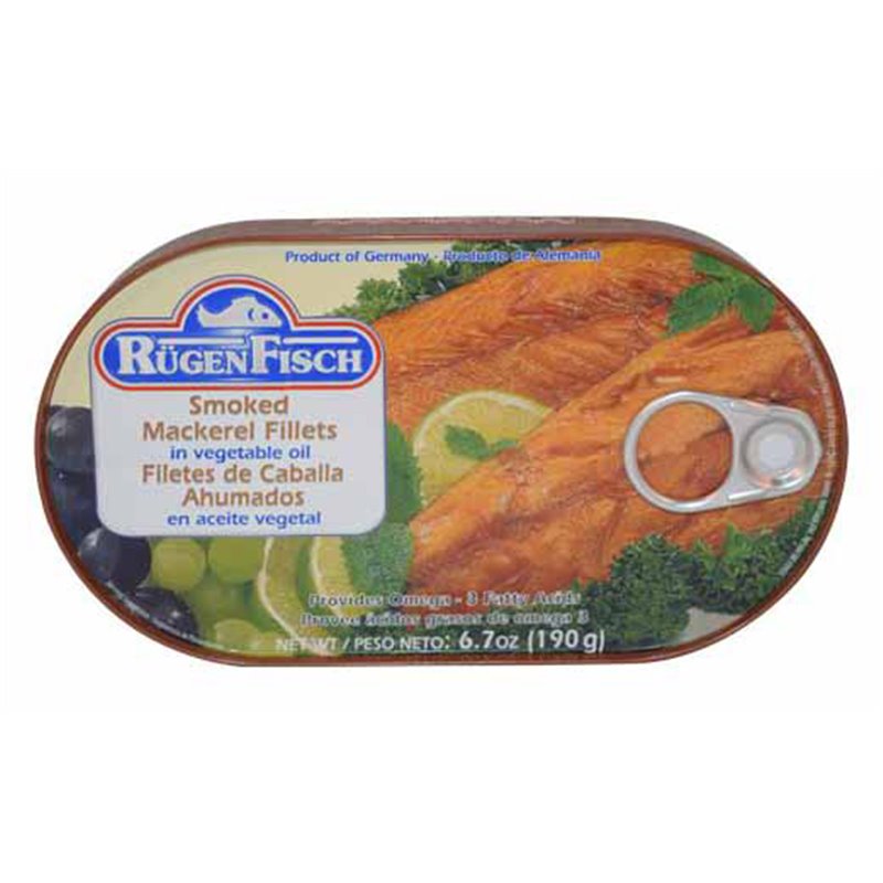 19136 - Rugen Fisch Smoked Mackerel Fillets In Vegetable Oil - 6.7 oz. - BOX: 32 Units