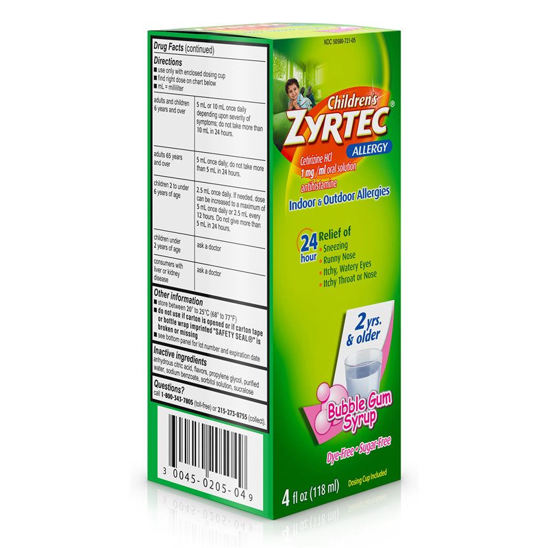 19 - Zyrtec Allergy Children's, Bubble Gum Syrup - 4 fl. oz. - BOX: 