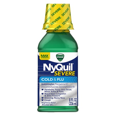 19829 - Nyquil Liquid Severe Cold & Flu ( Yellow Cap ) - 8 fl. oz. - BOX: 12