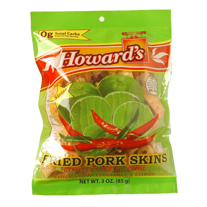 13392 - Howard's Fried Pork Skins, Lime Chili -  3 oz. - BOX: 24 Units