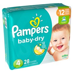 19801 - Pampers Baby Dry Diapers Jumbo Pack, Size 4 - 4/28's - BOX: 