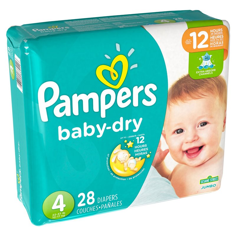 19801 - Pampers Baby Dry Diapers Jumbo Pack, Size 4 - 4/28's - BOX: 