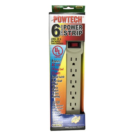 13633 - 6 Outlet Power Strip Surge Protector, White - BOX: 12 Units