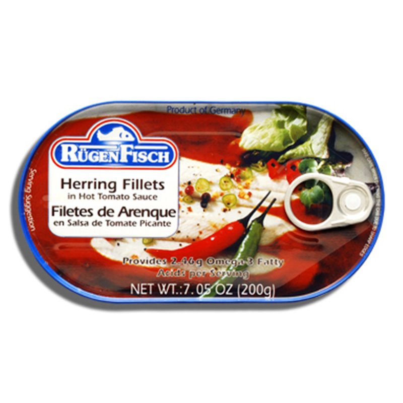 14172 - Rugen Fisch Herring Fillets in Hot Tomato Sauce - 7.05 oz. - BOX: 32 Units