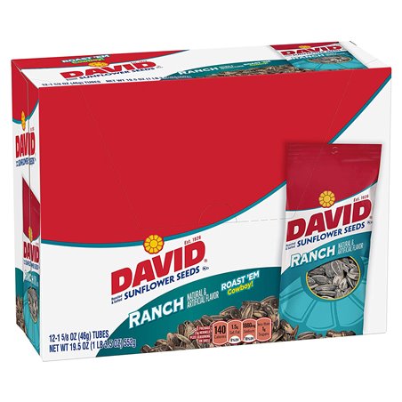 14984 - David Sunflower Seeds Tubes, Ranch - 12 Pack - BOX: 12 Pkg