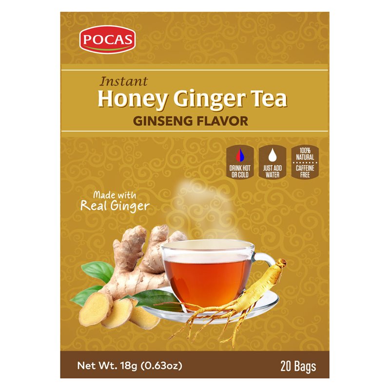 20528 - Pocas Honey Ginger Tea, Ginseng Flavor - 20 Bags - BOX: 24 Pkg