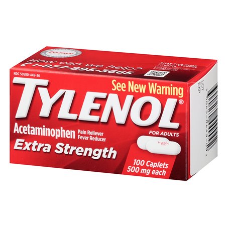 15079 - Tylenol Extra Strength 500mg - 100 Caplets - BOX: 