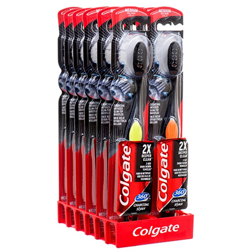 20894 - Colgate Toothbrush Medium Charcoal Black 360 - (Pack of 12) - BOX: 6 Pkg