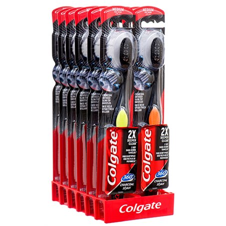 20894 - Colgate Toothbrush Medium Charcoal Black 360 - (Pack of 12) - BOX: 6 Pkg