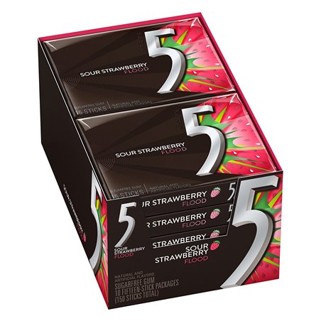 15314 - 5 Gum Strawberry Flood - 10/15 Sticks - BOX: 12 Pkg