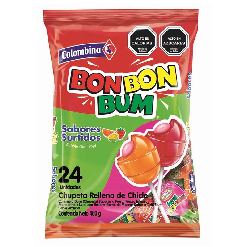 21222 - Colombina Bon Bon Bum Assorted - 24 Count - BOX: 15 Pkg