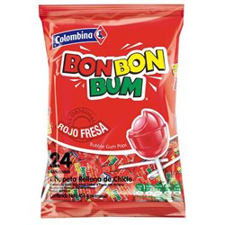 21223 - Colombina Bon Bon Bum Strawberry - 24 Count - BOX: 15 Pkg