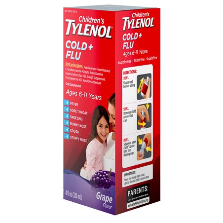 21382 - Tylenol Children's Cold Flu, Grape - 4 fl. oz. - BOX: 36 Units