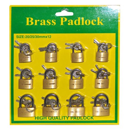 21384 - Brass Padlock 20/25/30mm - 12ct - BOX: 