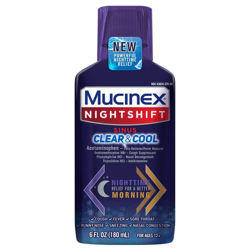 21762 - Mucinex  Night Time Sinus  Cold & Cool - 6 fl. oz. Red - BOX: 12
