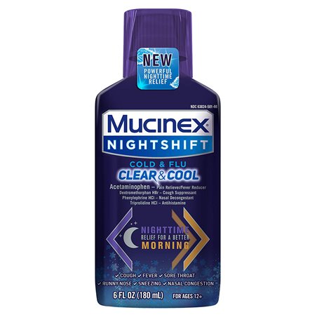 21763 - Mucinex  Night Time , Cold & Flu,  Cold & Cool - 6 fl. oz.
Blue - BOX: 12