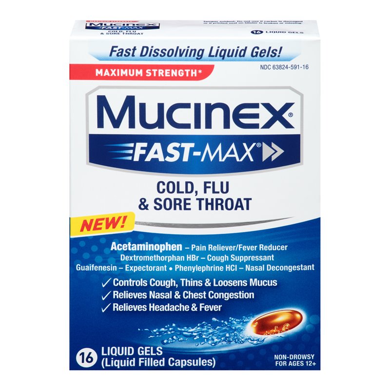 22189 - Mucinex Fast-Max Cold & Flu & Sore Throat- 16 Caplets - BOX: 