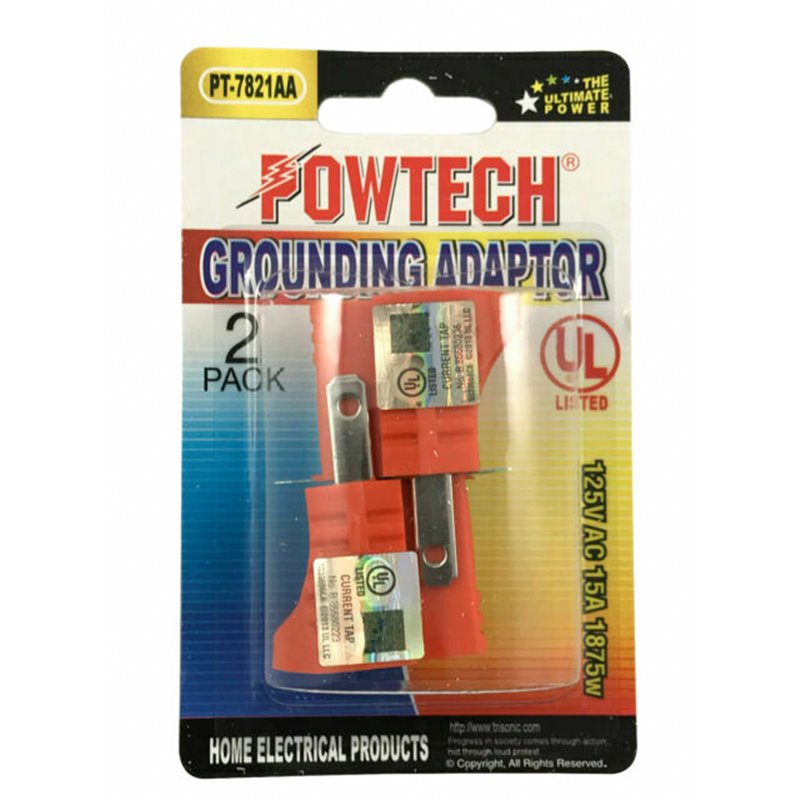 22585 - Powtech Grounding Adapter 125V AC ( PT-7821AA ) - 2 Pack - BOX: 72 / 144 Units