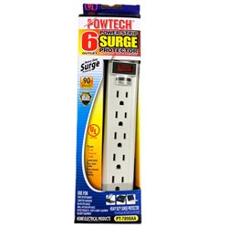 23144 - 6 Outlet Power Strip Surge Protector, White - - BOX: 12 Units