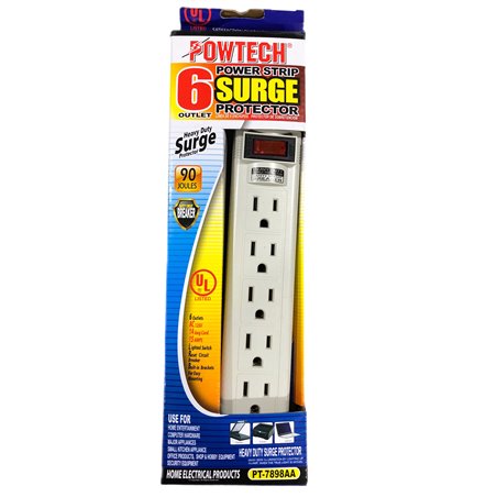 23144 - 6 Outlet Power Strip Surge Protector, White - - BOX: 12 Units