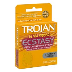 24119 - Trojan Ultra Ribbed, Ecstasy ( Yellow ) - 6 Pack/3ct - BOX: 8 Pkg