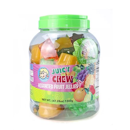 25181 - Juicy Chew Assorted Fruit Jellies, ( Jar Round ) 35 Pcs ( NET WT: 41 oz. ) - BOX: 6 Units
