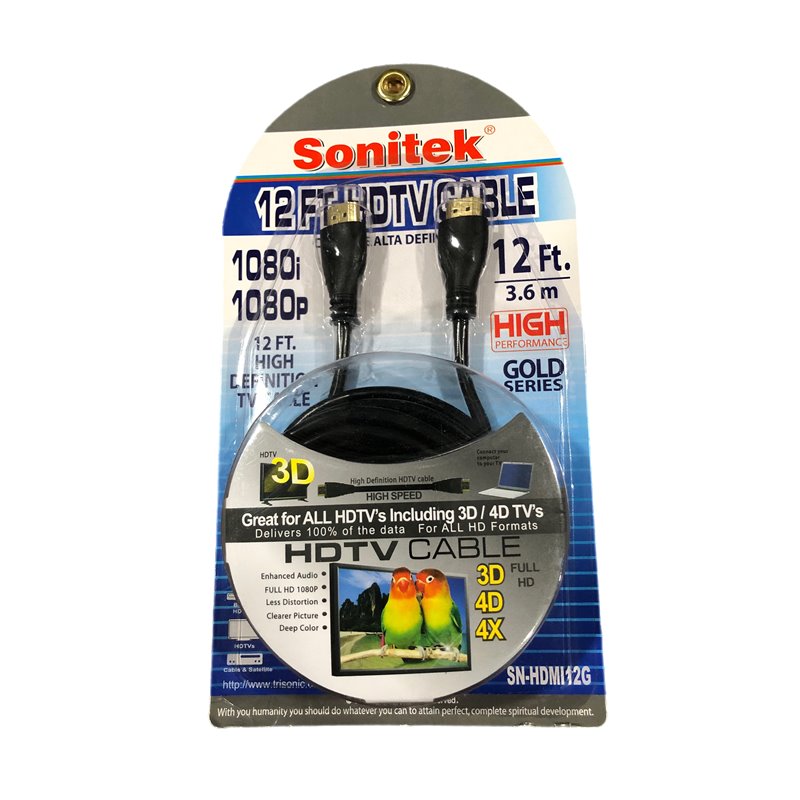 25823 - Sonitek HDTV  Cable, 12 ft ( SN-HDMI12G ) - BOX: 24