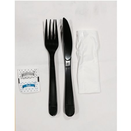 25908 - Plastic Cutlery ( Fork, Knife, Napkin,Salt, Pepper,  ) - 250 Packs Black - BOX: 250 Pkgs