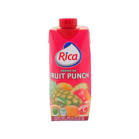 26021 - Rica Juice Fruit Punch - 17 fl. oz. 1/2 litro (Pack of 18) - BOX: 18 Units