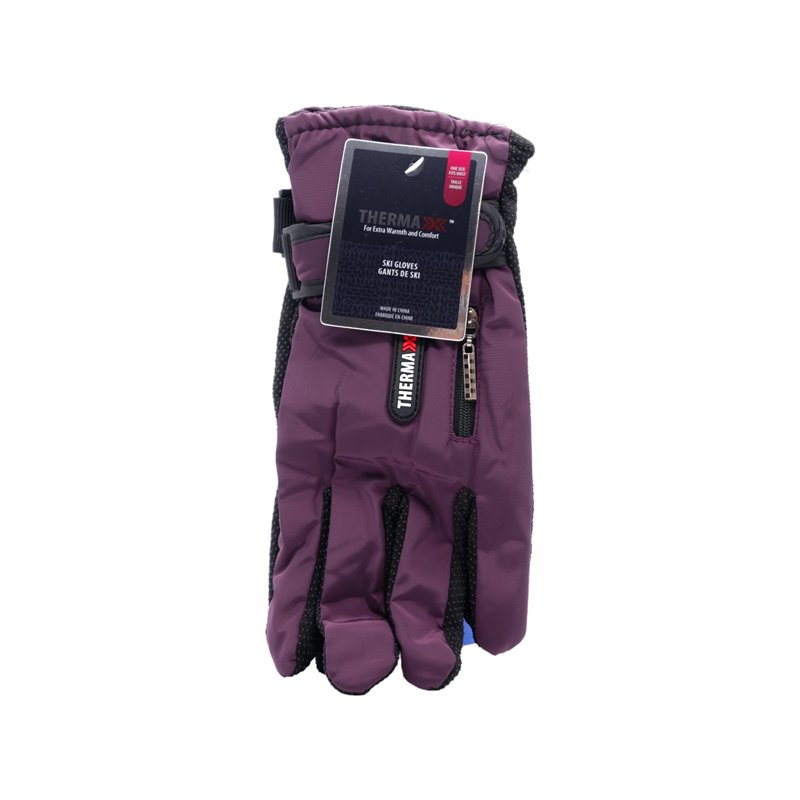 27673 - Winter Ski Gloves Assorted Colors Zipper Pocket (Women) Thermaxx - 12 Count (11205) - BOX: 24 Pkg