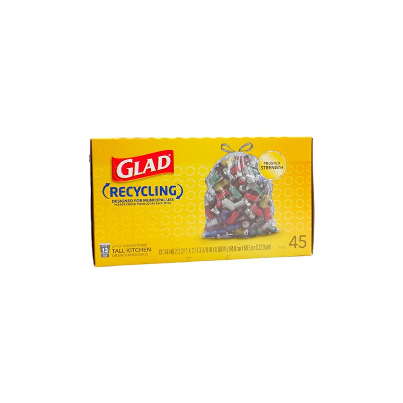 27834 - Glad Recycling Tall Kitchen  ( Clear ), 13 Gal - 45 Bags (Case of 6) - BOX: 6 Pkg