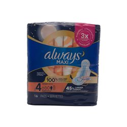 28075 - Always Maxi Overnight Long Super Flixi-wings  Unscented Size 4 - 16's ( Case of 12) 03498 - BOX: 12