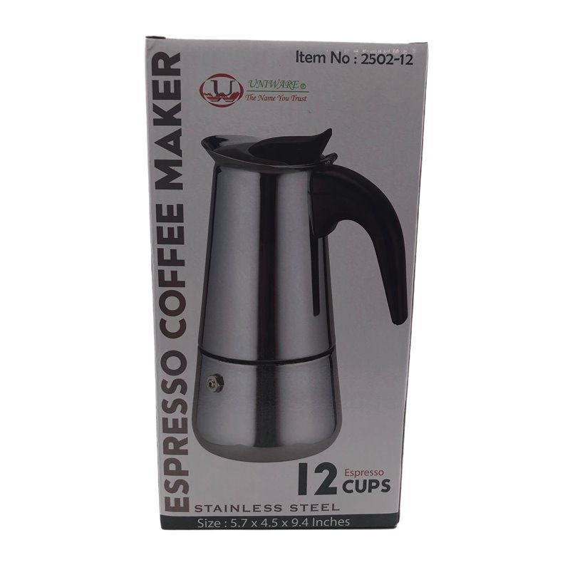 28224 - Uniware S/S Espresso Coffee Maker 12 Cups - BOX: 12 Units