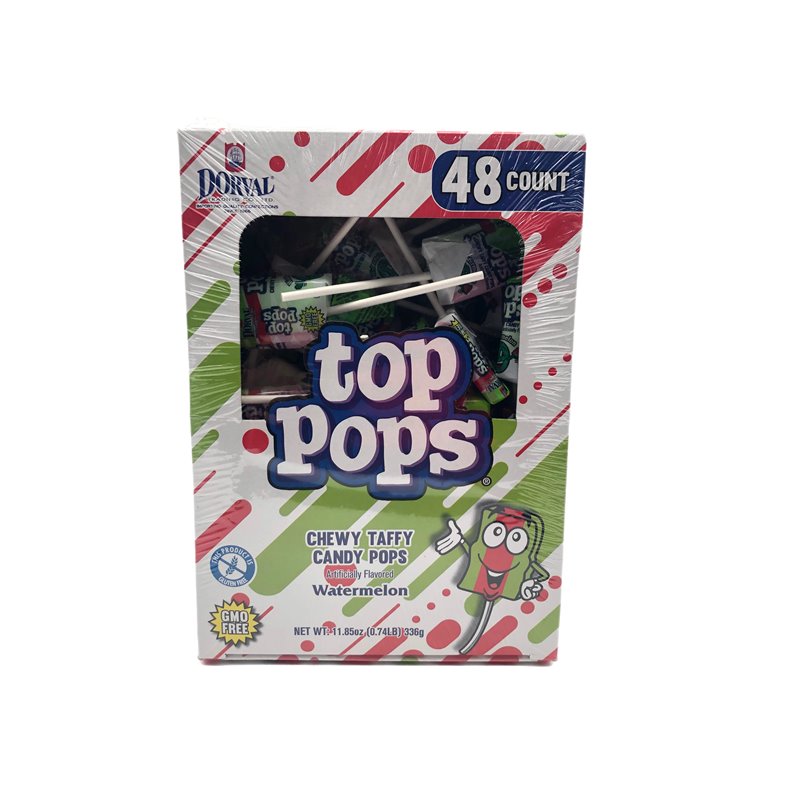 28389 - Tops Pops Chewy Taffy Candy Pops Watermelon - 48ct/11.85 - BOX: 24 Pkg