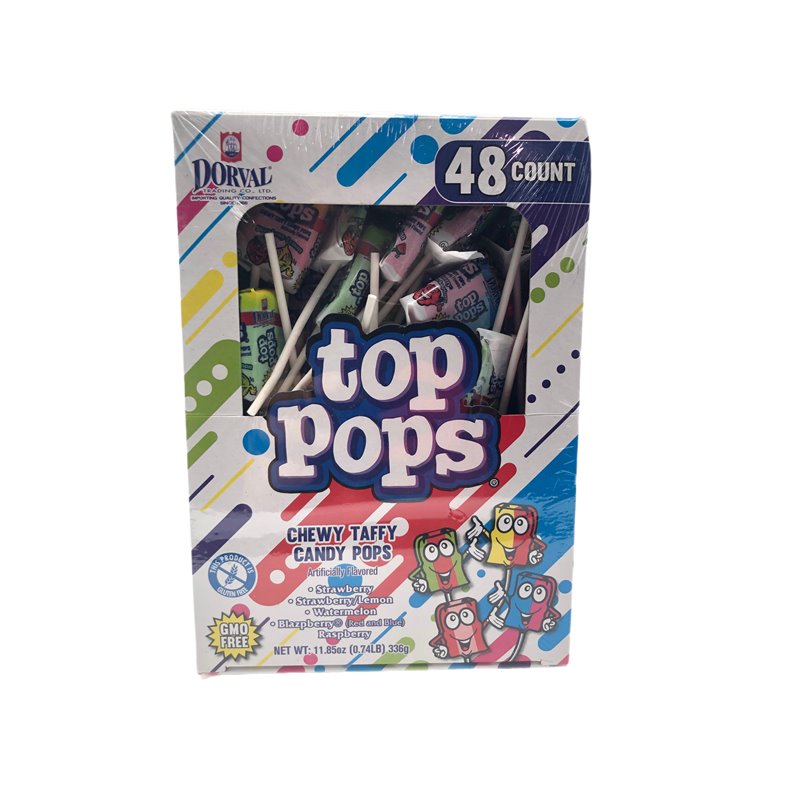 28390 - Tops Pops Chewy Taffy Candy Pops Assorted - 48ct/11.85 - BOX: 24 Pkg